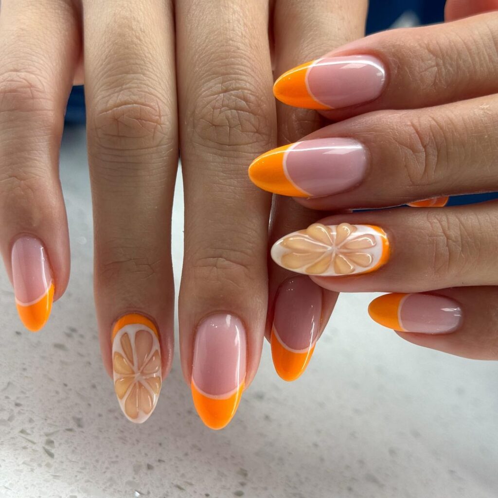 grapefruit nails with french tips