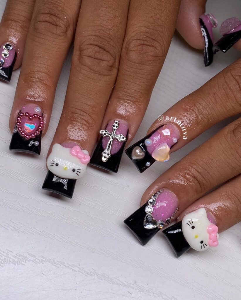 hello kitty y2k duck nails