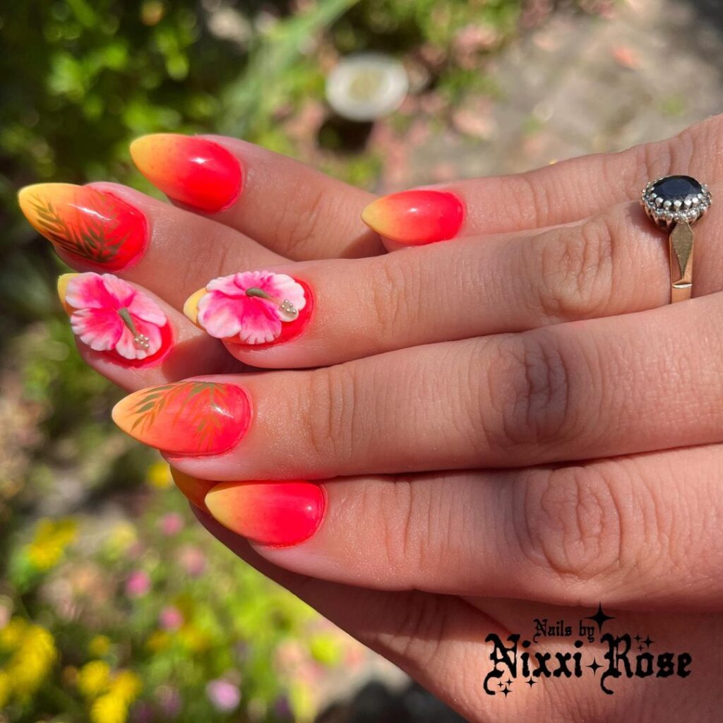 ongles tropicaux hibiscus