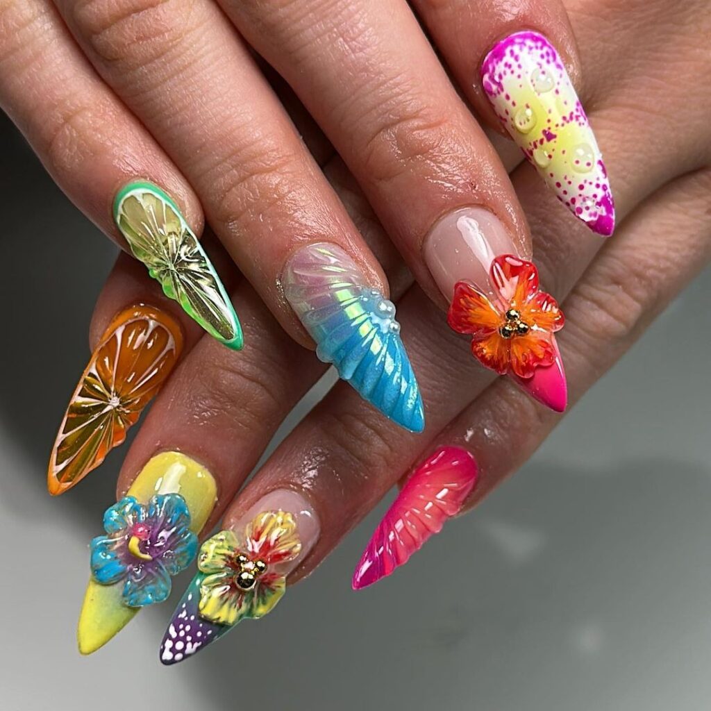 uñas tropicales multicolor