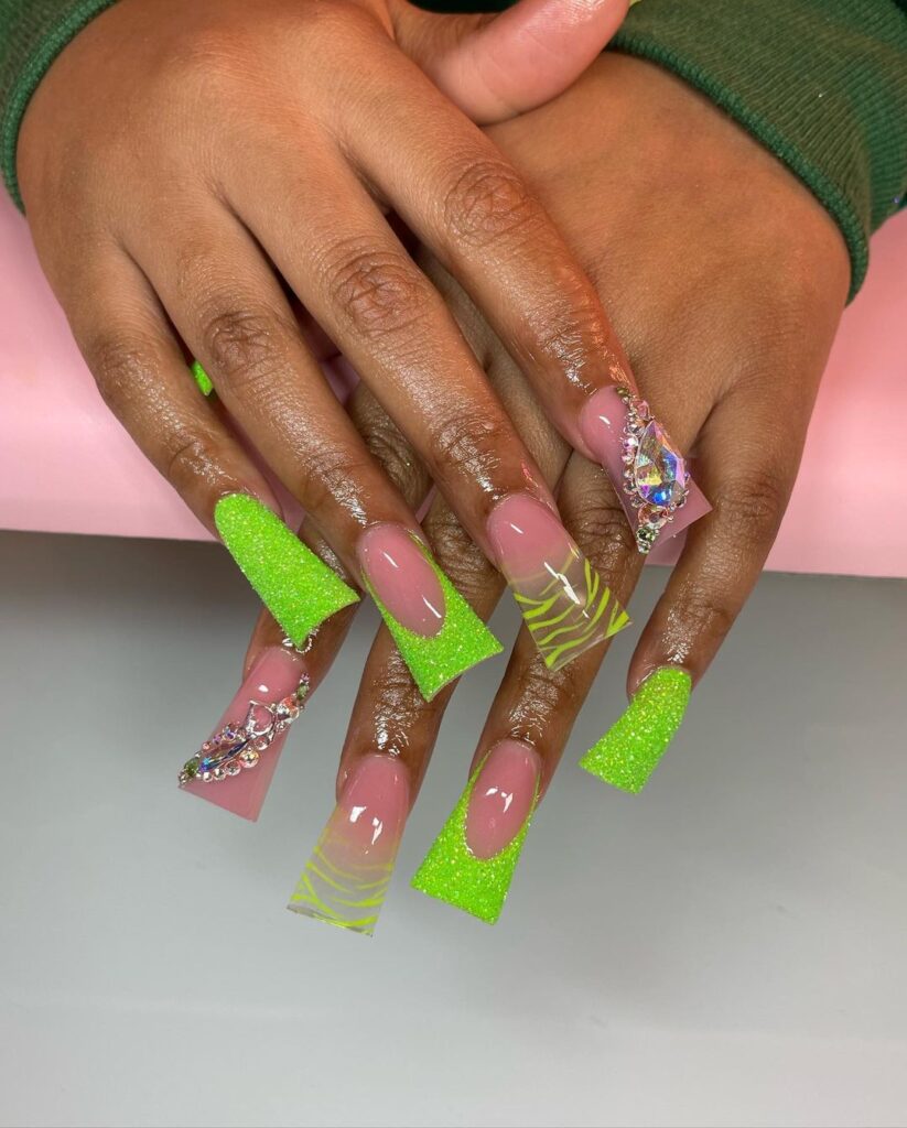 neon green y2k duck nails