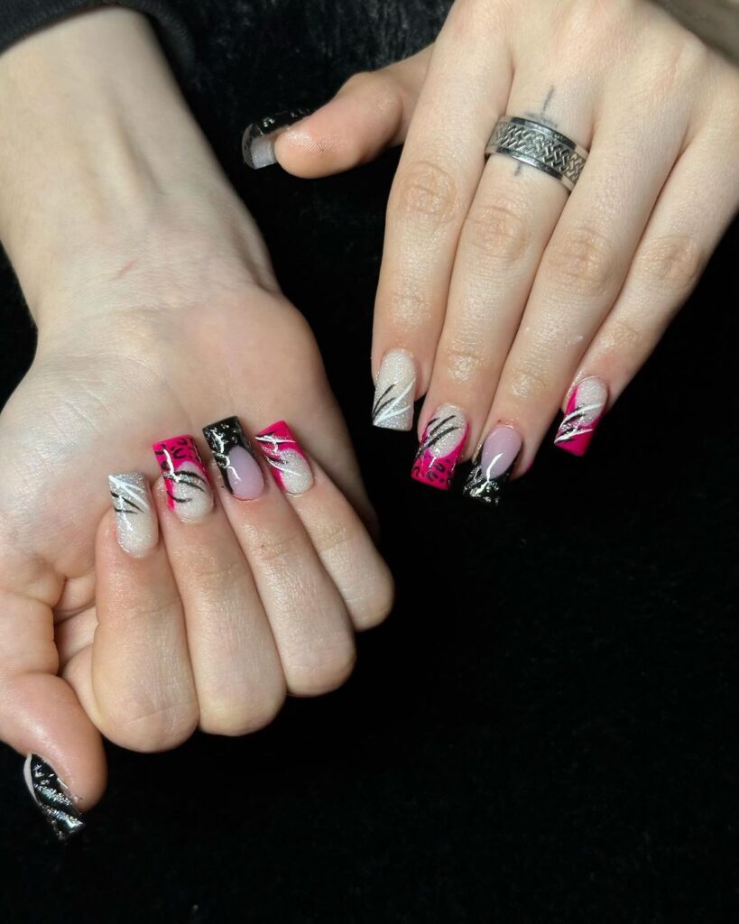 pink and black 90s french manicure