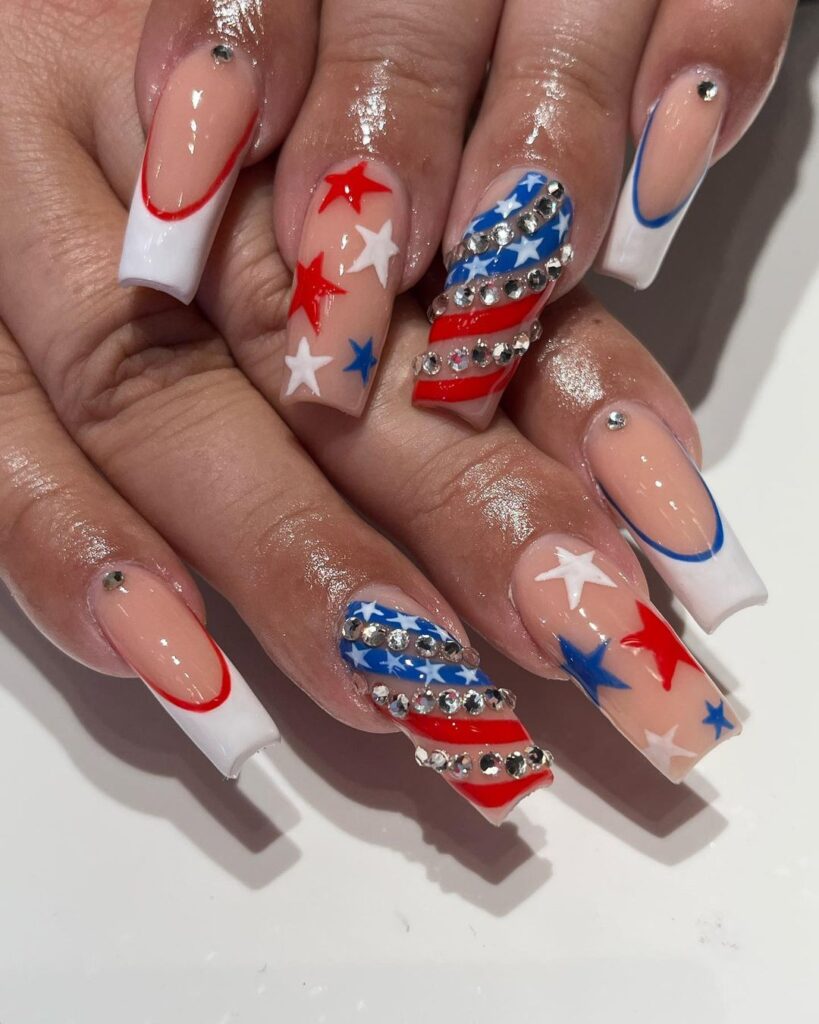 square shaped 4th of july nails