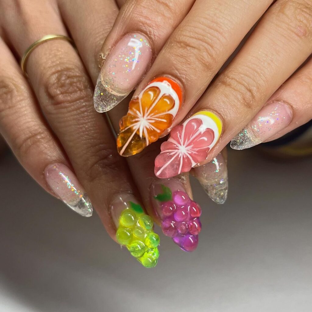 transparent grapefruit nails