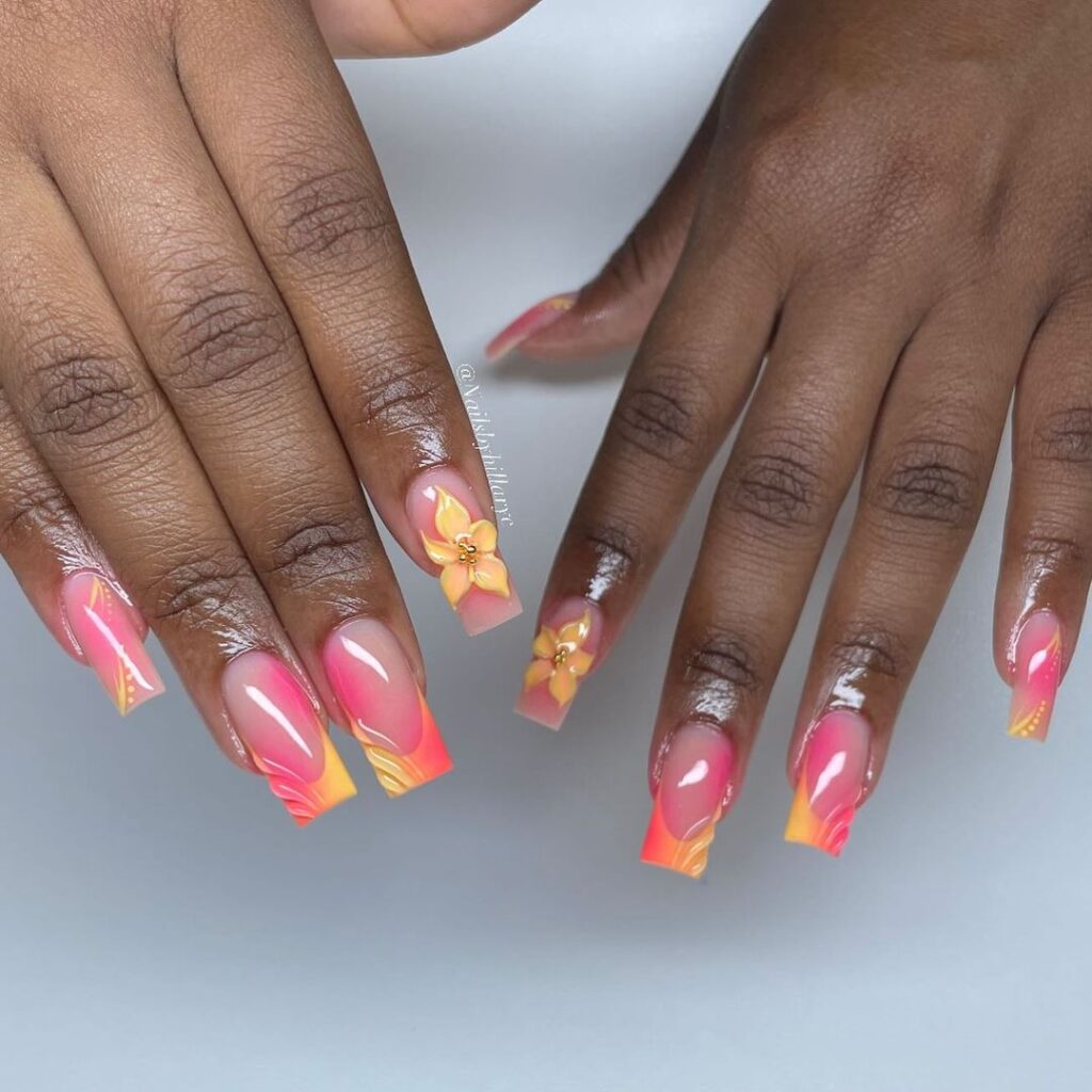 tropical sunset manicure