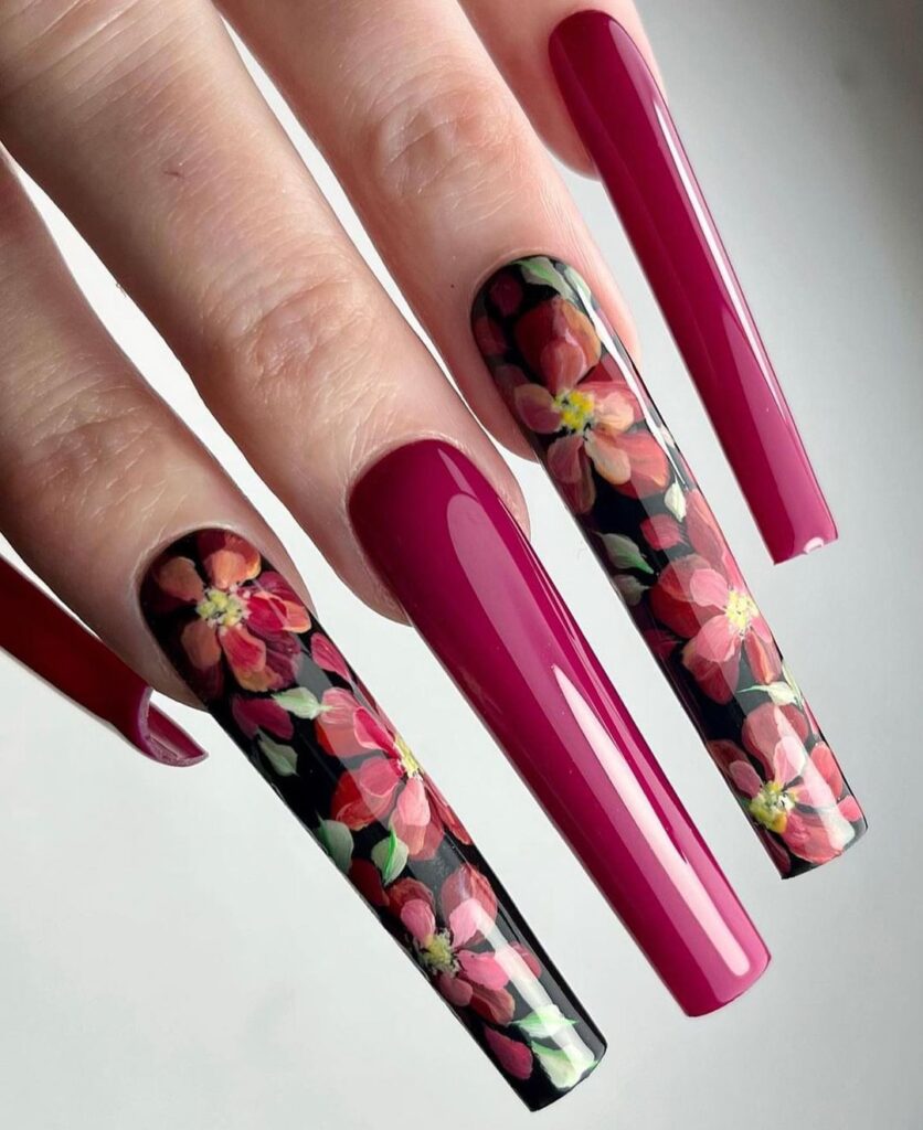 xl berry floral nails