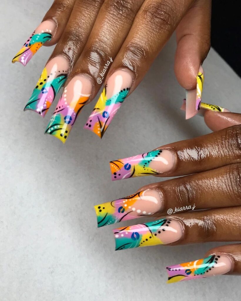 xxl ongles français multicolores des années 90