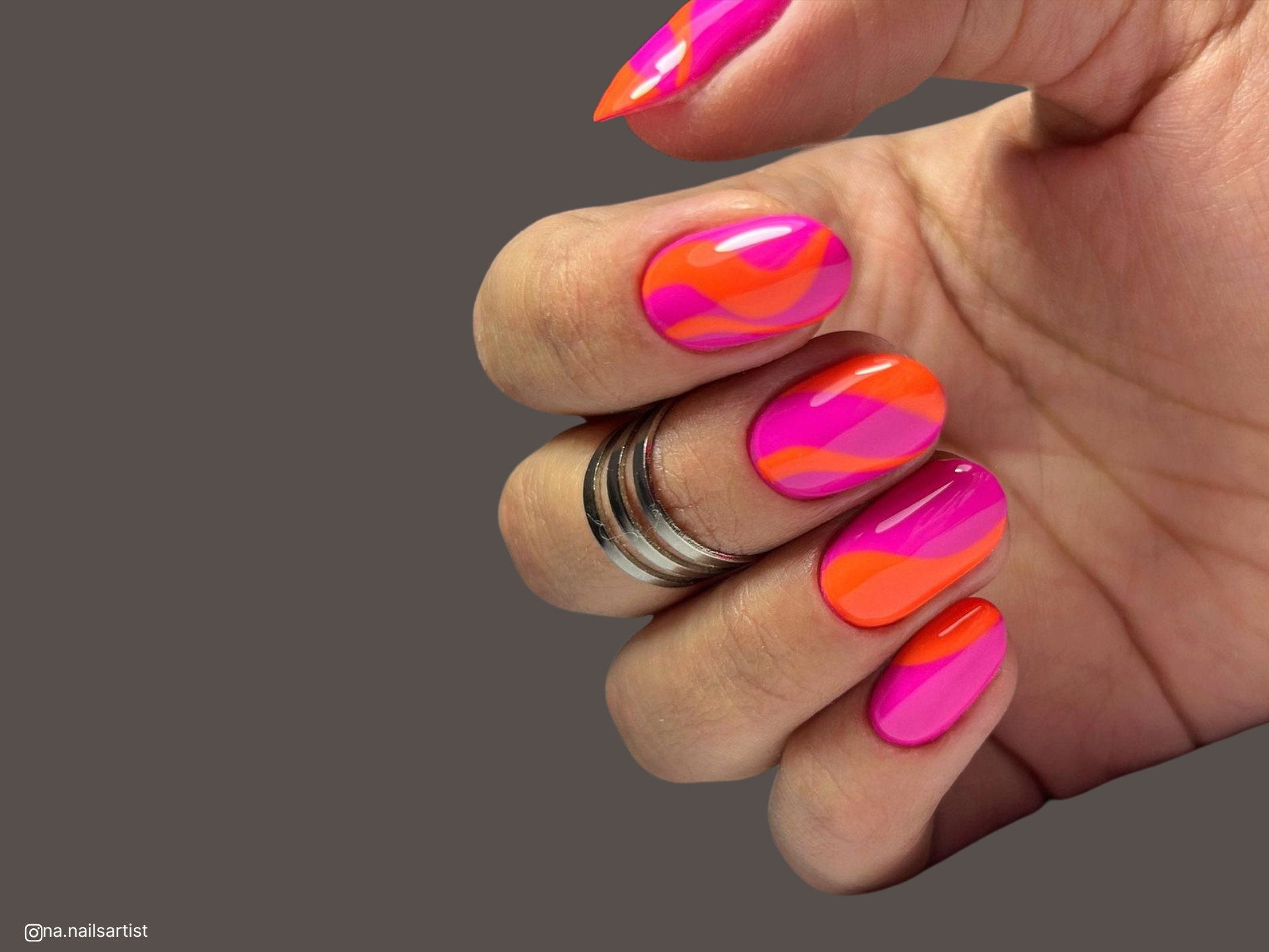 summer nails pink and orange
