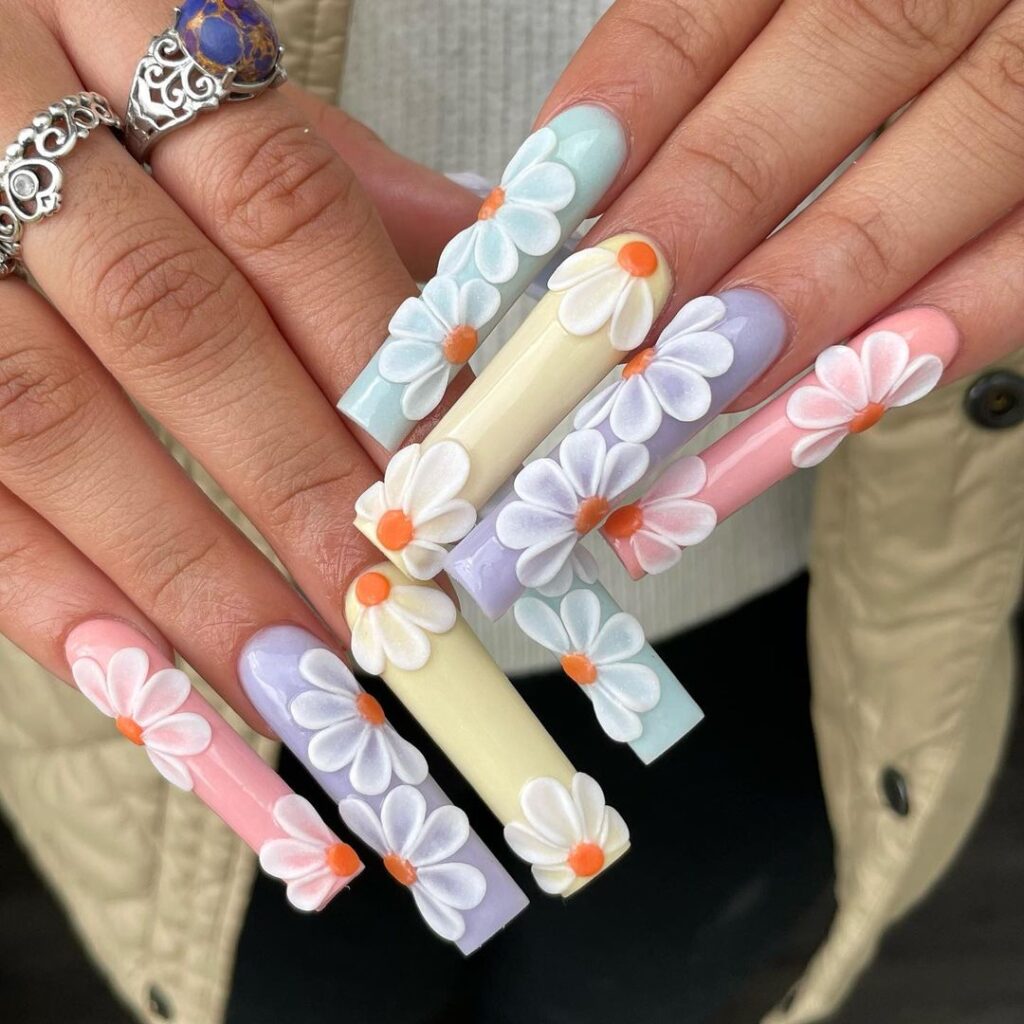 3d daisies summer nails