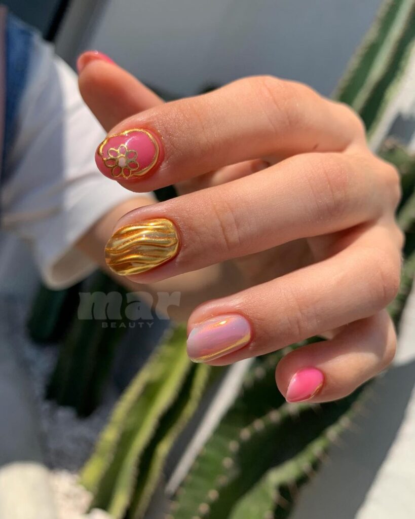 3d gold summer nails