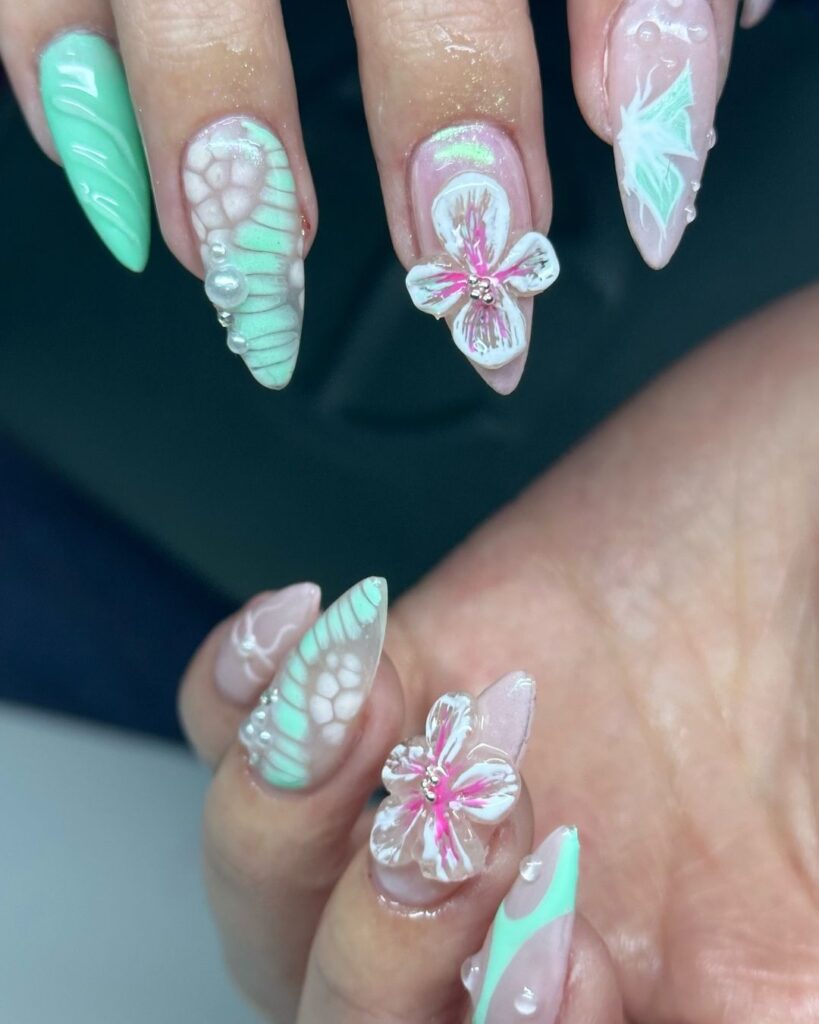 3d mint summer nails