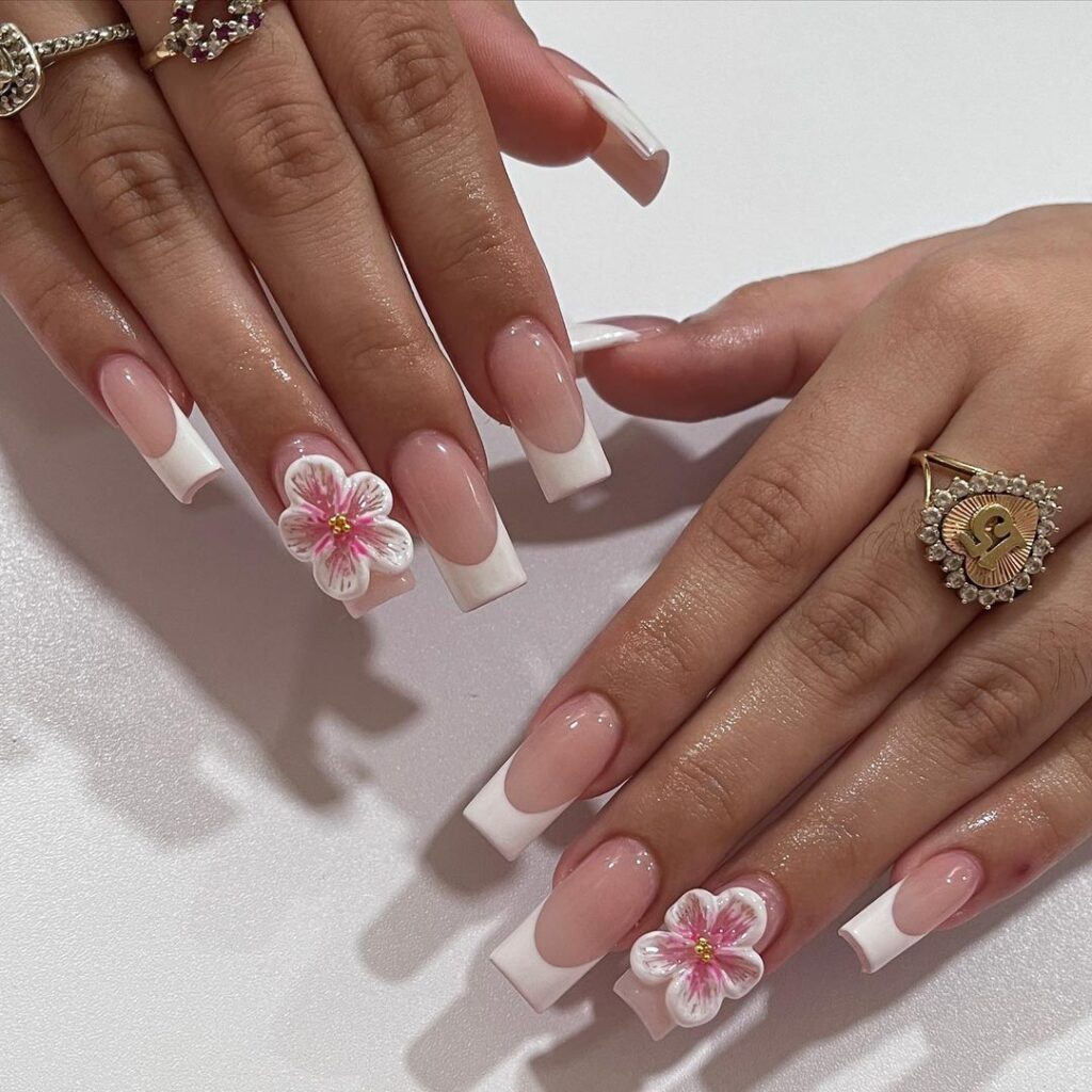 3d nail art on classic french manicure