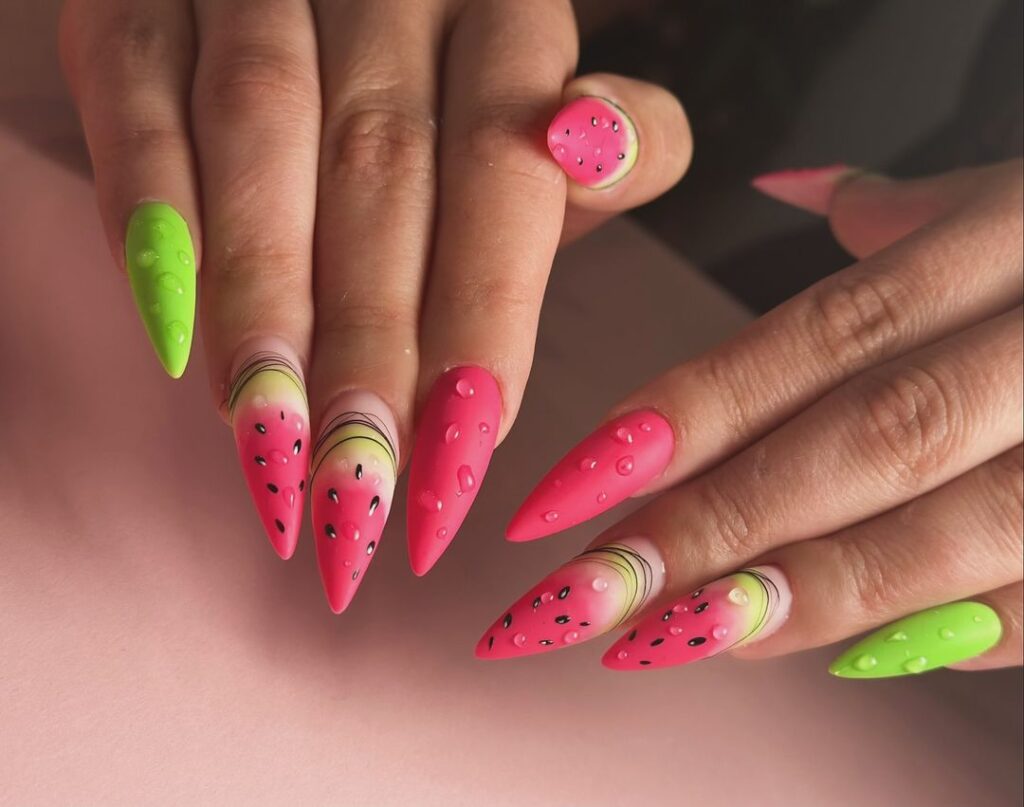 3d watermelon nail art