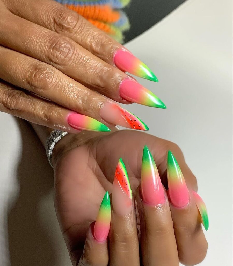 baddie ombre watermelon nails