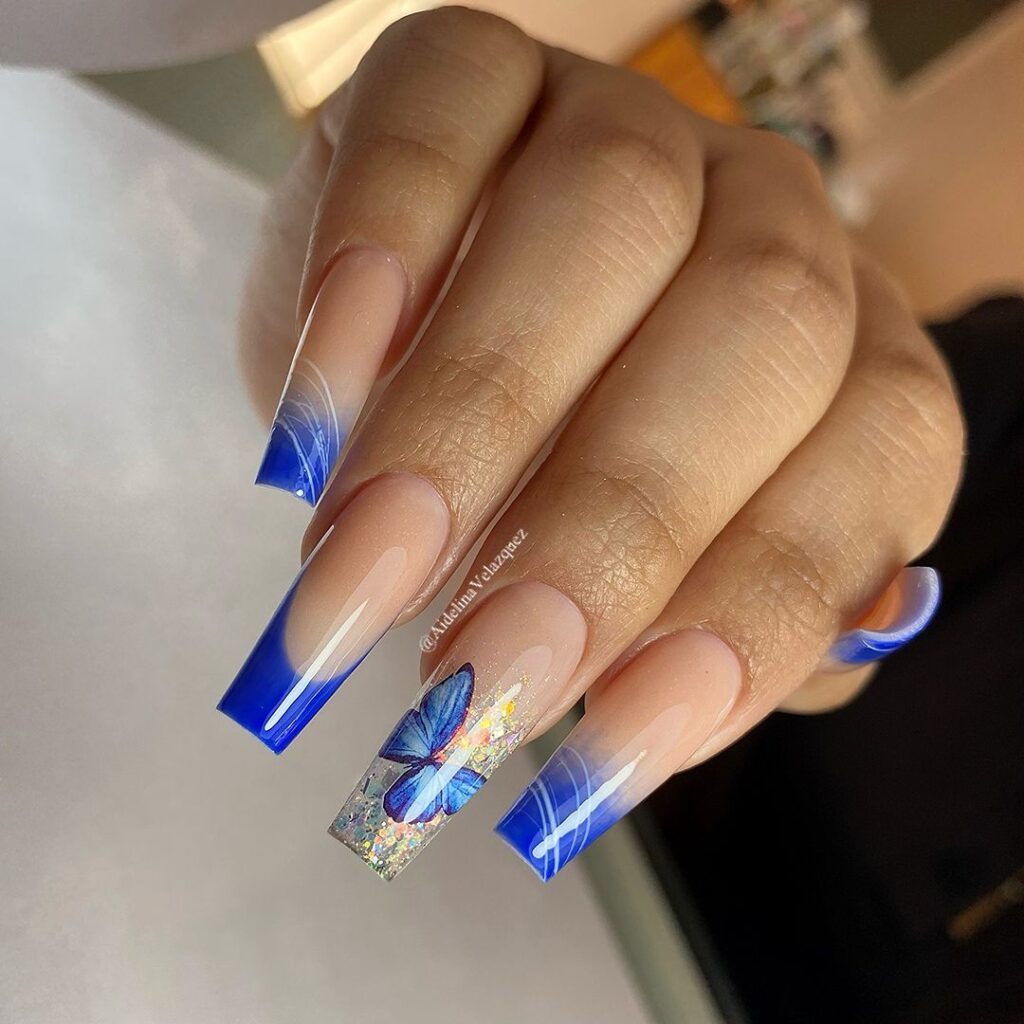 butterfly blue summer nails