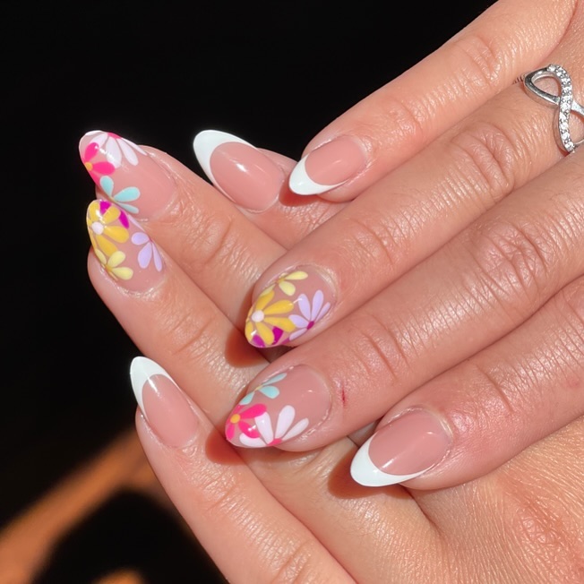 floral french short summer nails