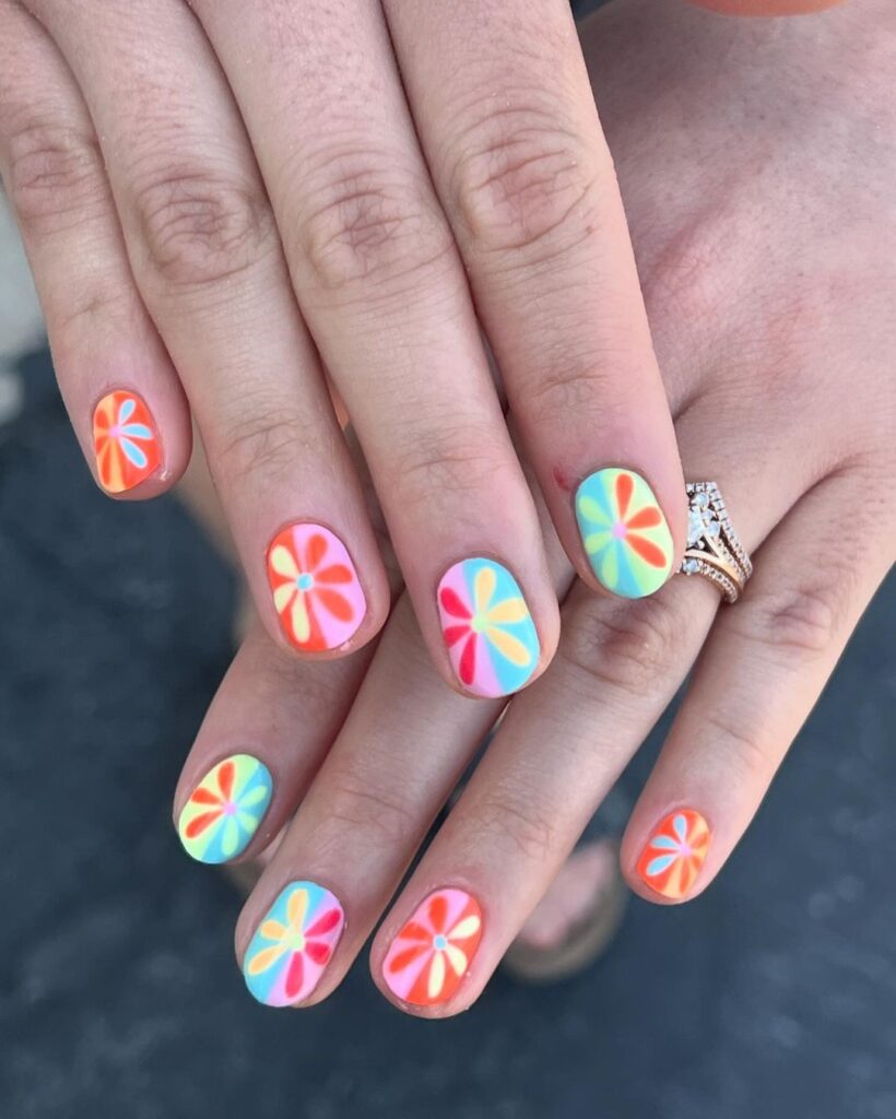 floral short summer natural nails