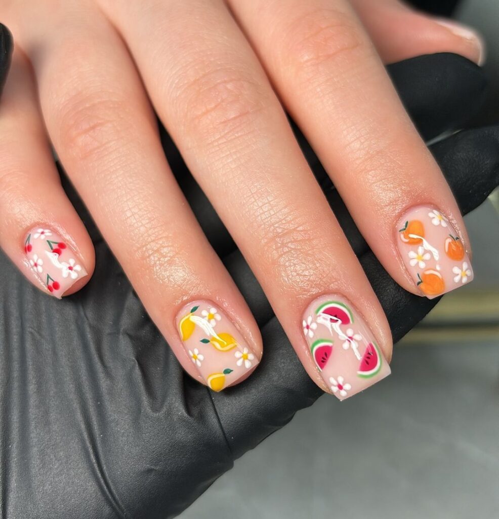 fruit platter on short nails