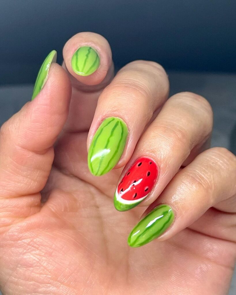 green watermelon nails