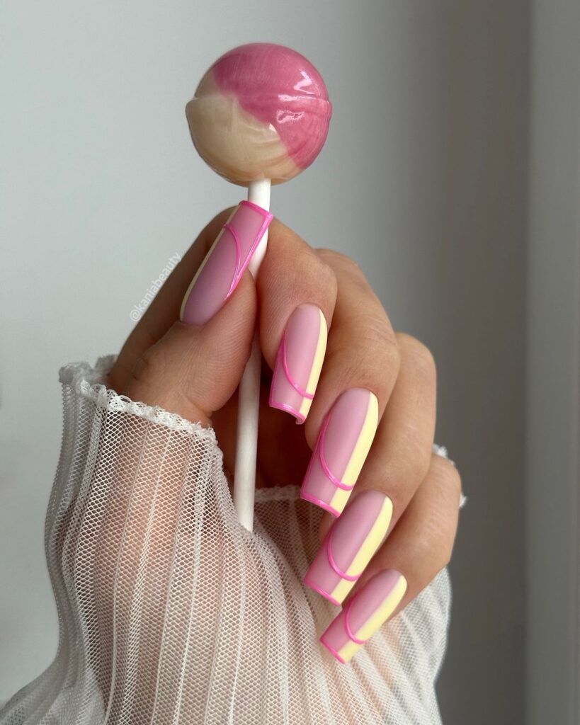 lemon and pink nails