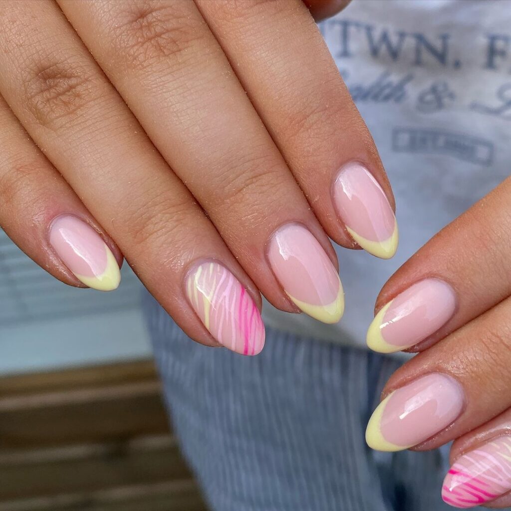 lemon tips on short summer nails