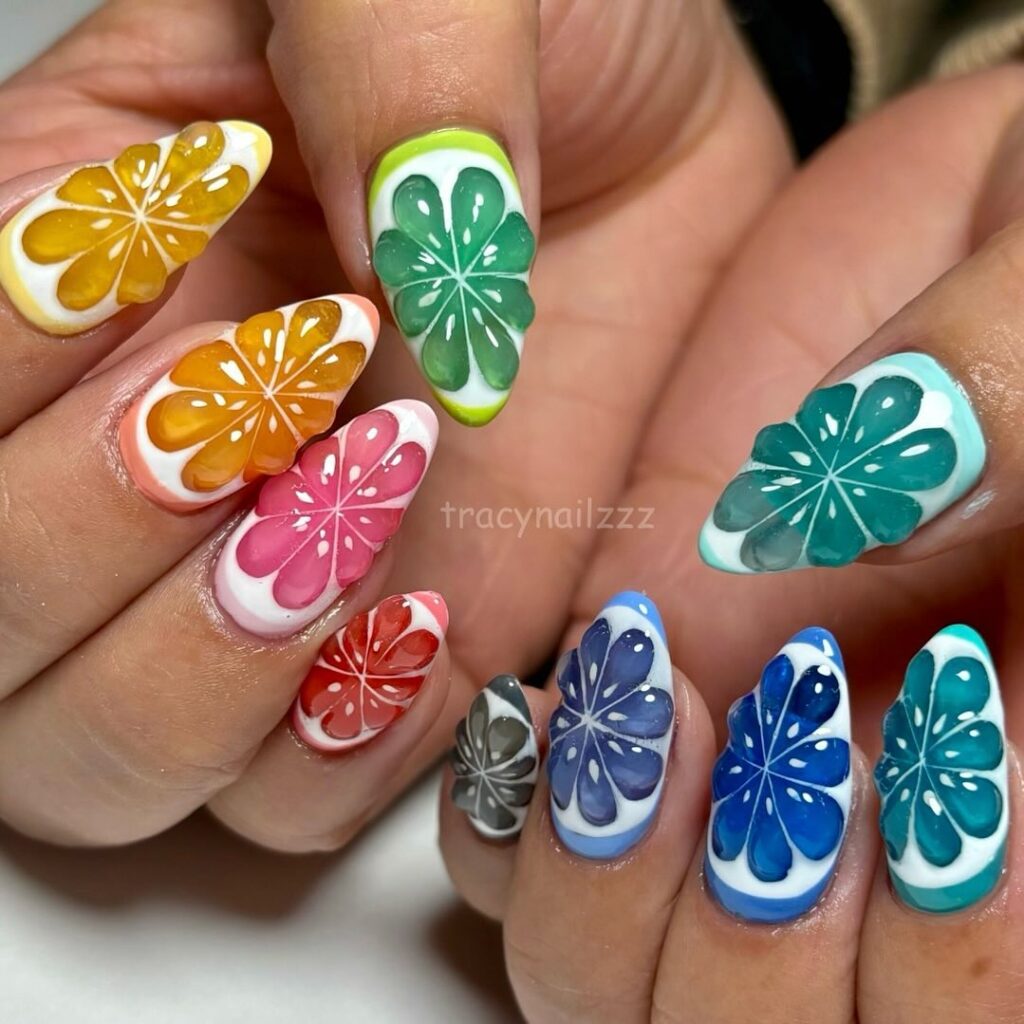 mixed citrus nails