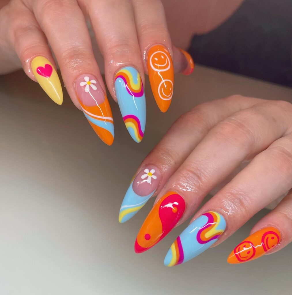 multicolored august nails