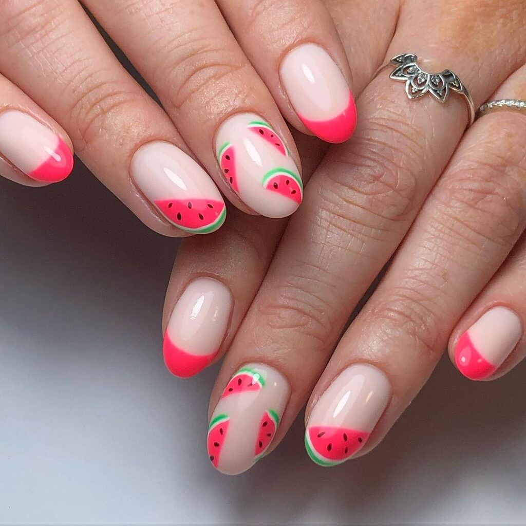 natural looking watermelon nails