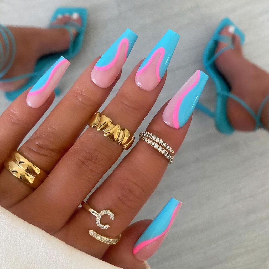 neon pink and blue august nails