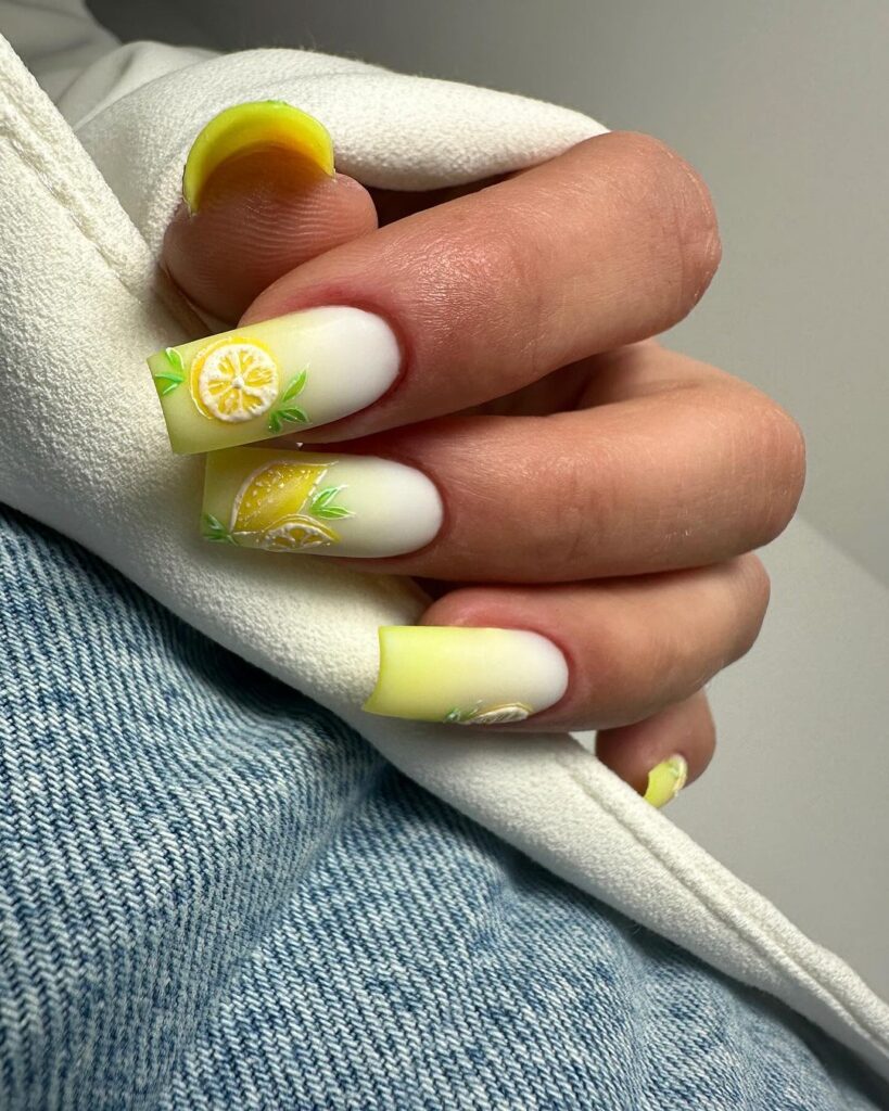 unhas ombre limão