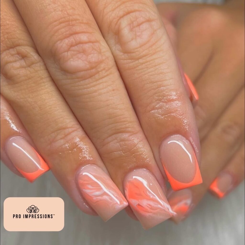 orange french short summer nails