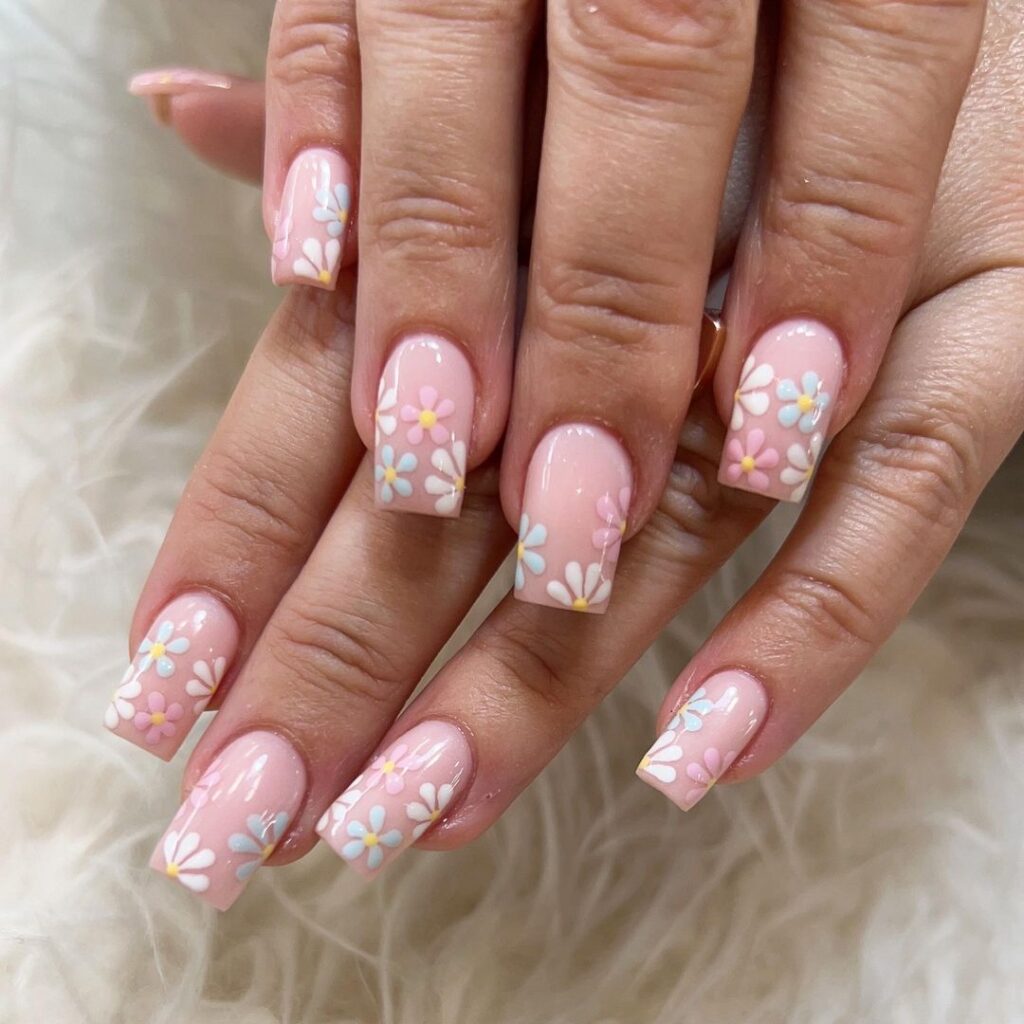 uñas cortas de verano rosa pastel