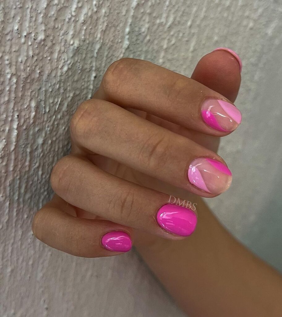 unhas curtas de verão cor-de-rosa