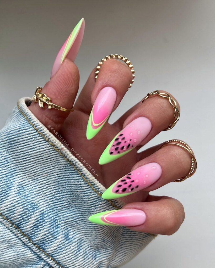 stiletto watermelon nails