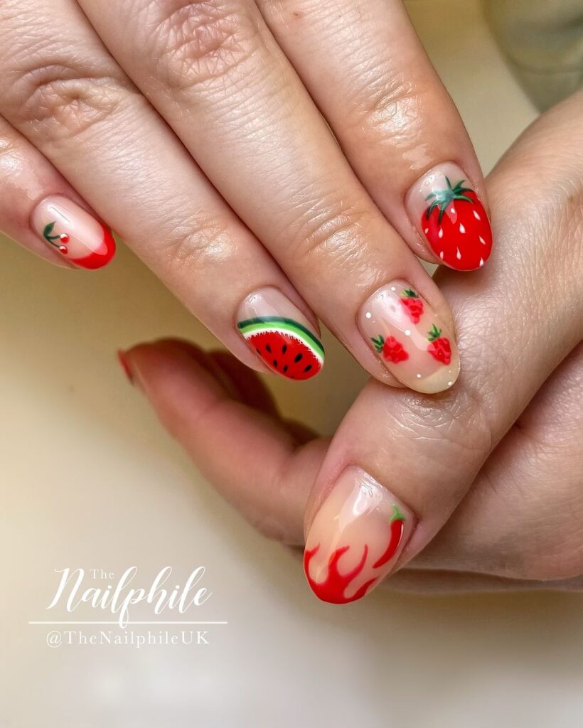 ongles fraise et pastèque