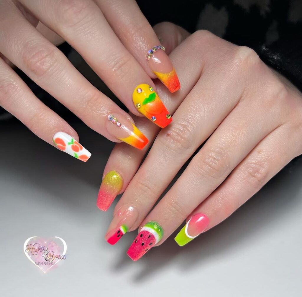 ongles tropicaux à la pastèque