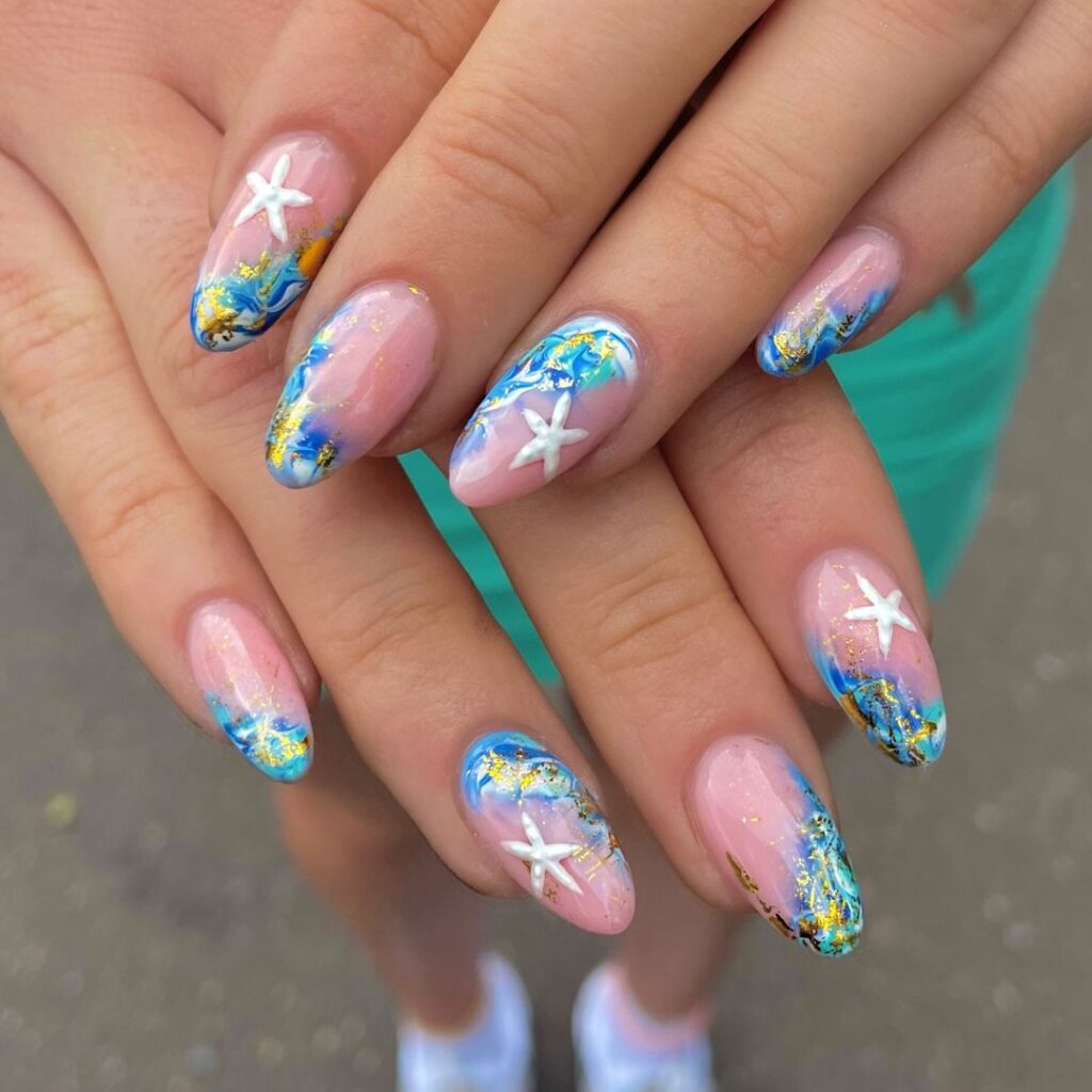 under the sea blue summer nails