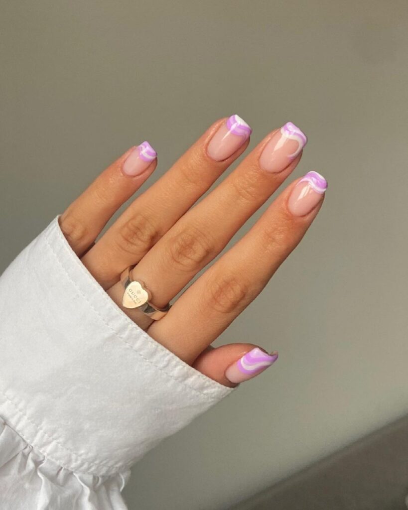 wavy french purple tips on short nails