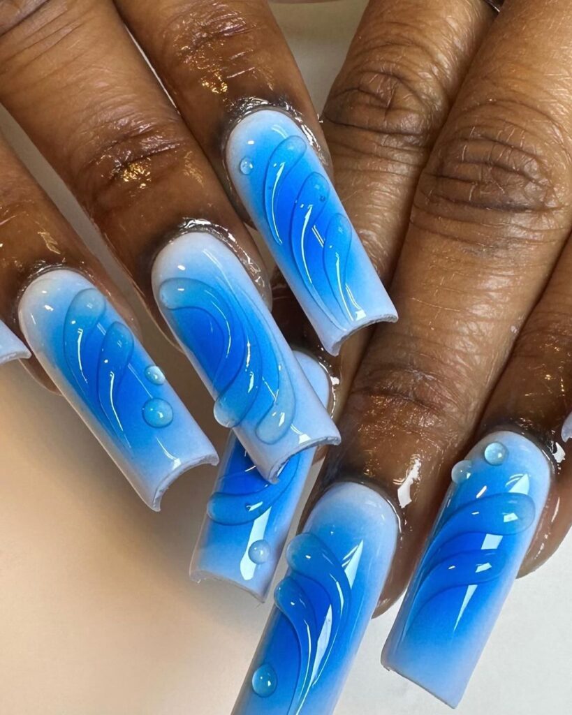 y2k duck blue summer nails