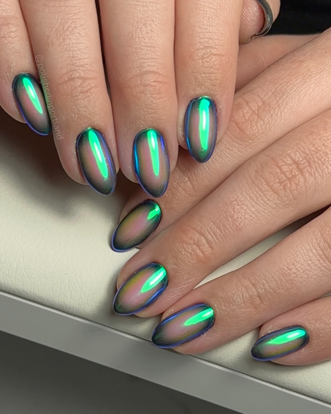 green chrome nails