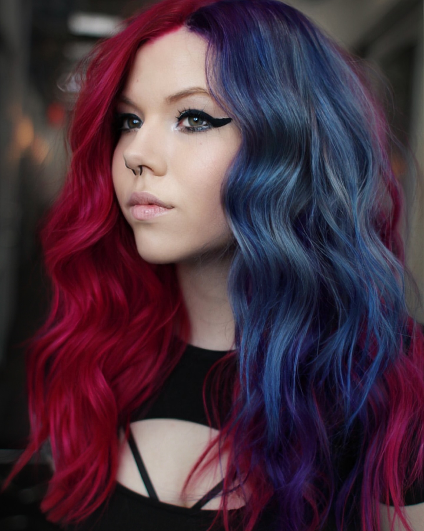 red and blue gemini hair