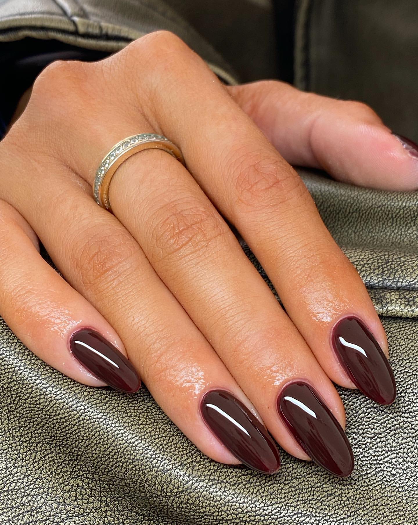 glossy dark brown nails