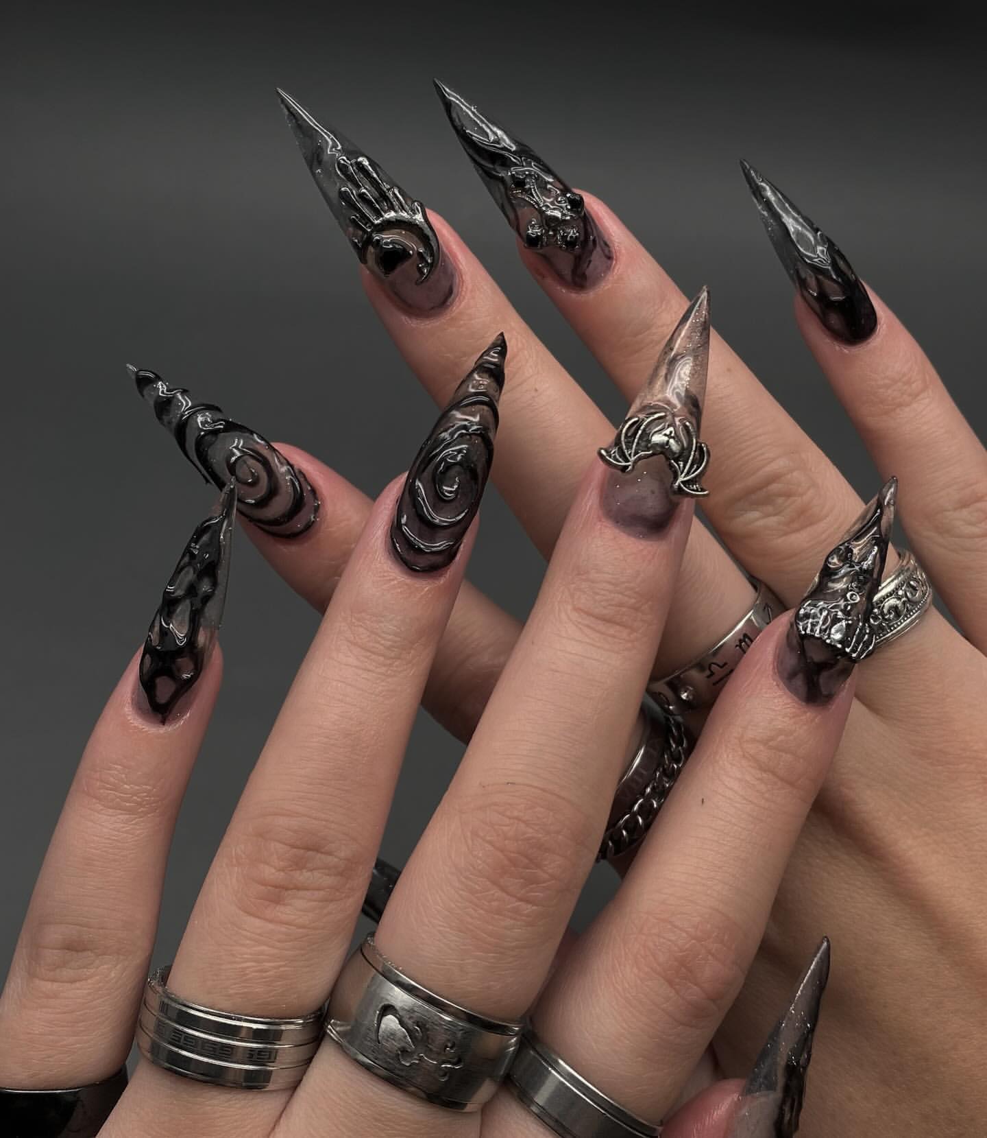 clear black goth nails