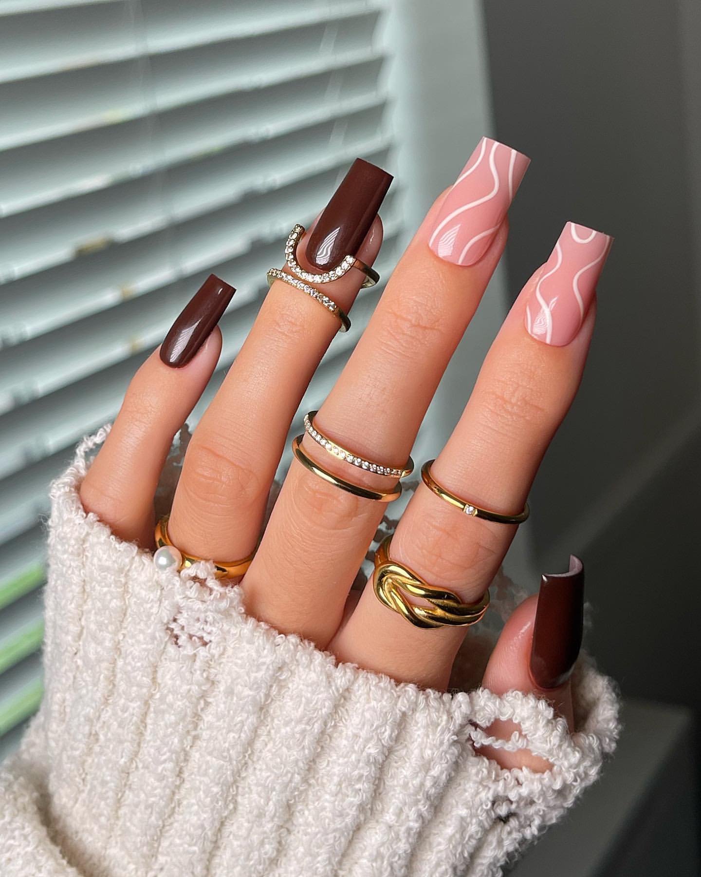 brown and pink nails