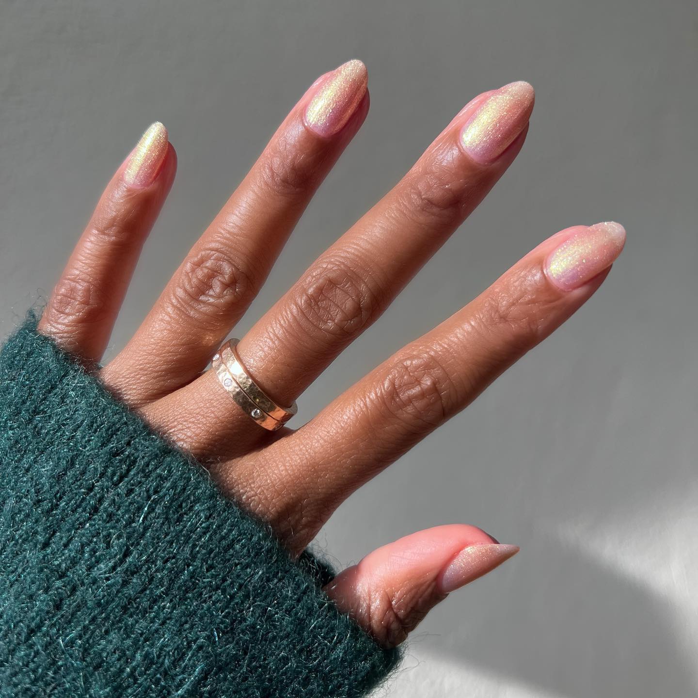 peach glitter nails