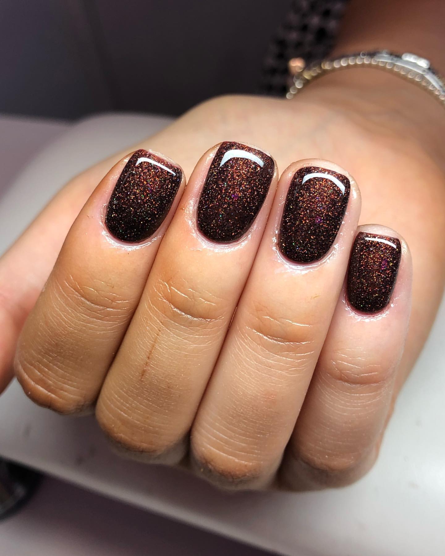 coffee bean glitter nails