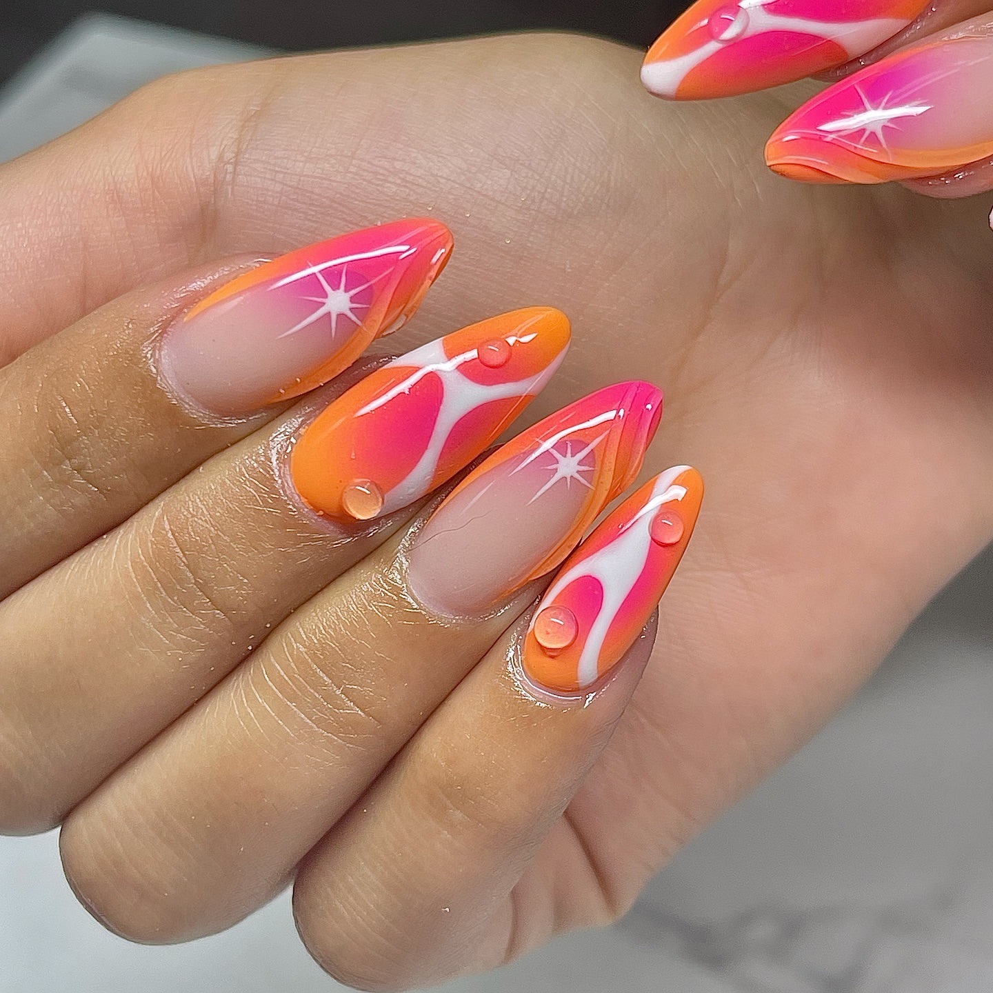 mango swirl summer nails