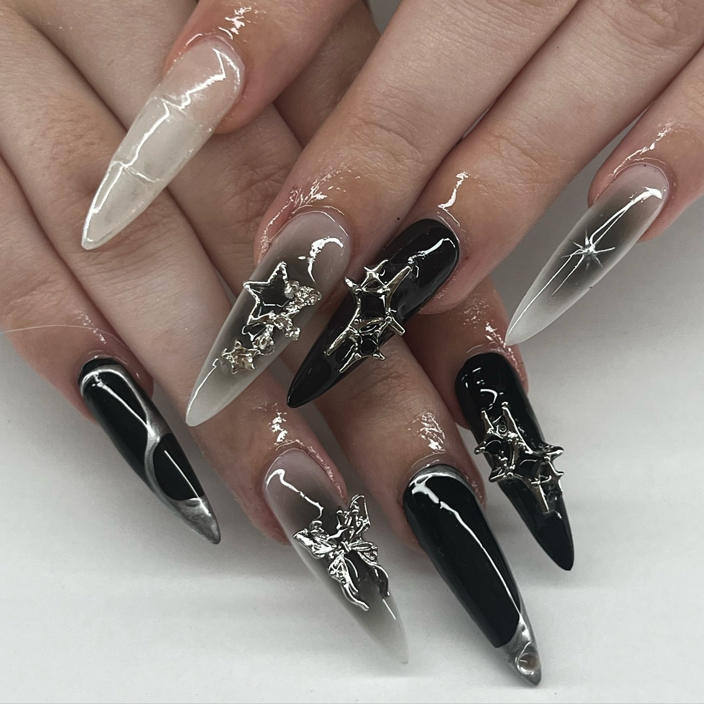 glossy goth nails