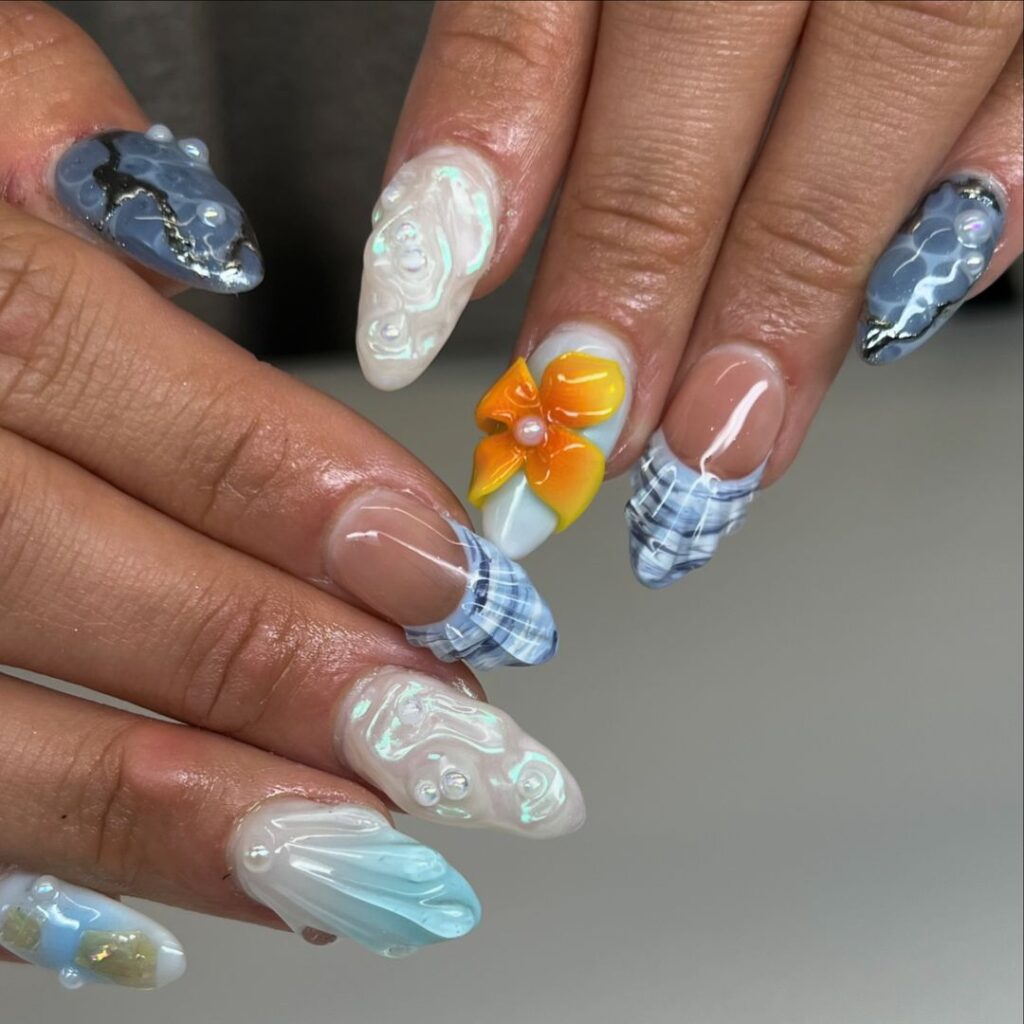 3d colorful seashell nails