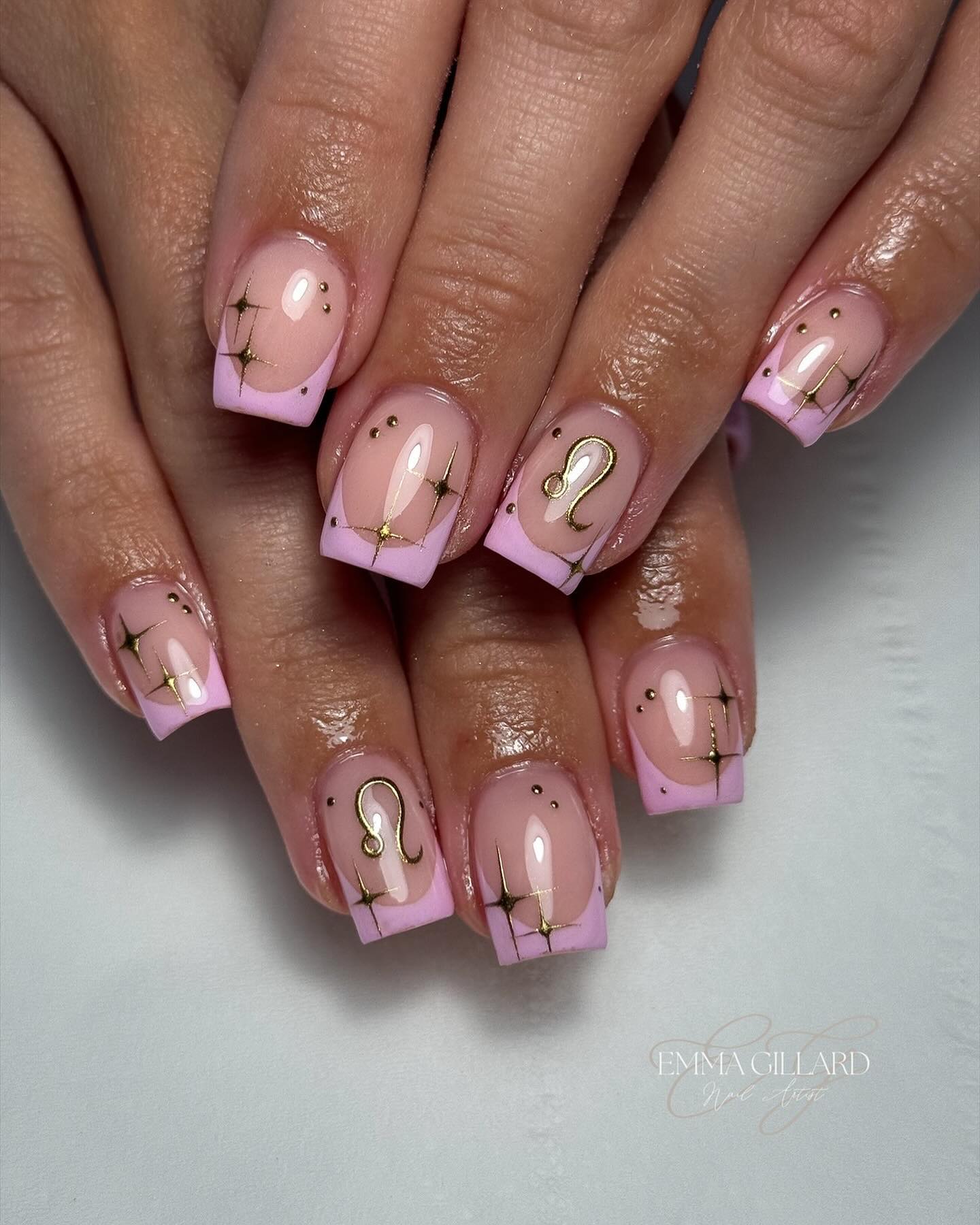 pink french leo nails